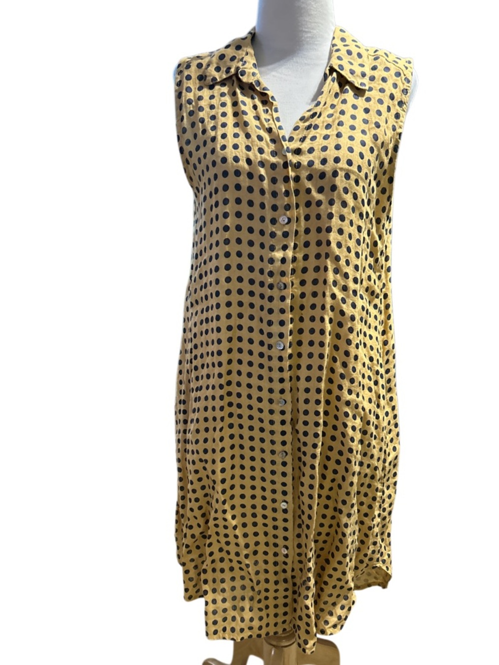 Rosemarine Sleeveless Button-Front Polka Dot Shift Dress - Mustard & Black L